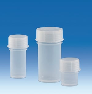 Provbehållare m. skruvlock, Vitlab, PP, 30 mL, Ø38x54 mm, GL 40 mm, 10 stk