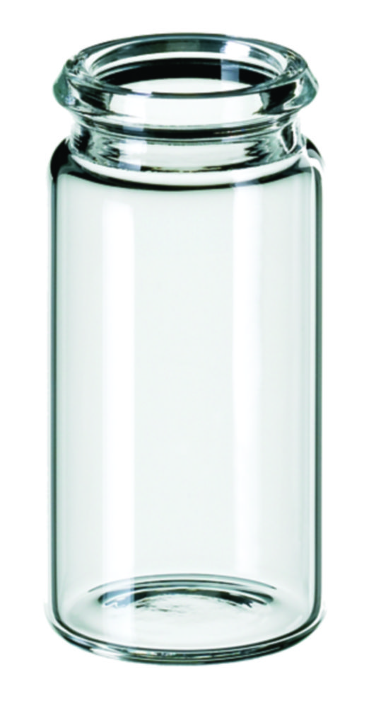 Vialer m. krage, LLG, N 18 snap-cap, flat botten, klar, 5 mL