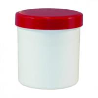Provbehållare, vit PP,rött skruvlock, Ø75mm, 500ml