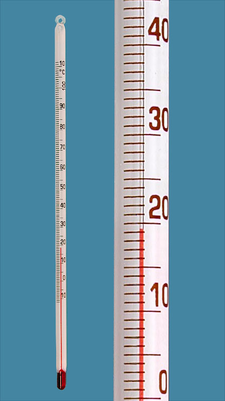 Termometer, röd fyllning, 20 cm, -10 - 110°C : 1°C