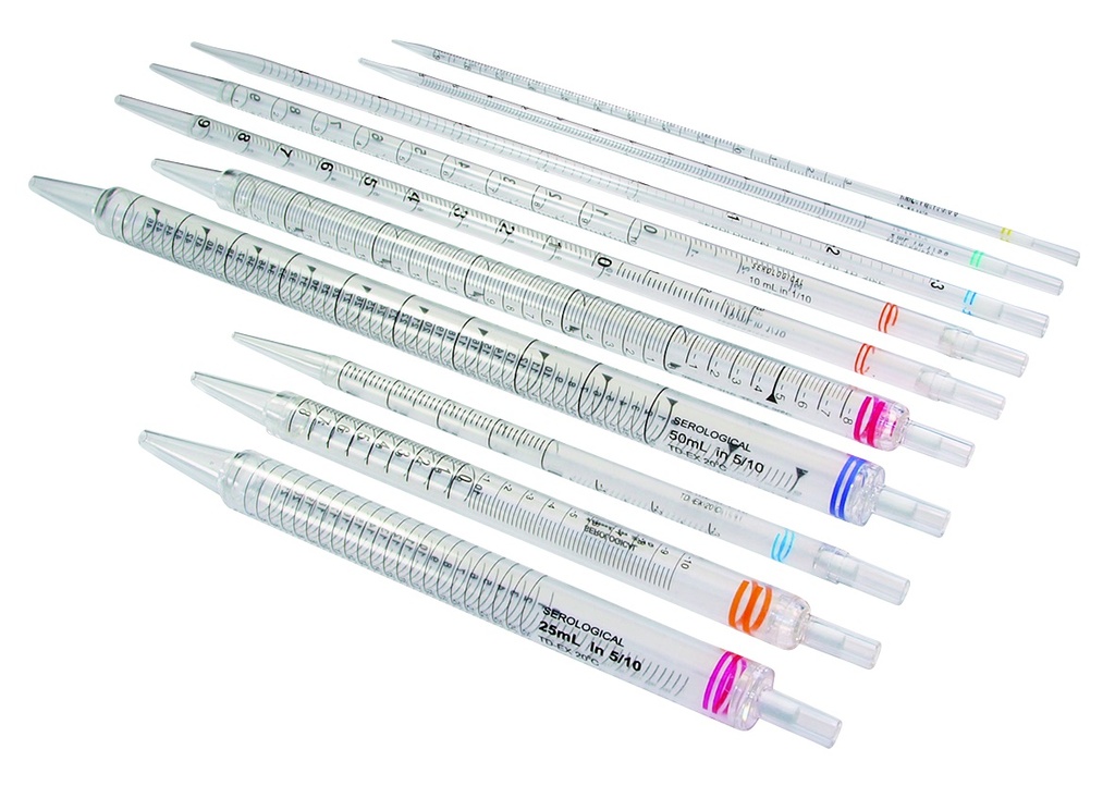 Serologisk pipett, LLG, PS, 25 mL : 0,2 mL, steril, röd, med filter