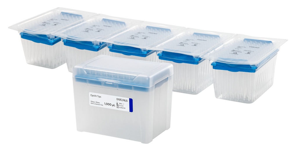 Optifit-Pipettespets, Sartorius, 0,1-10 µl, längd 31,5 mm, refill paket med 20x96 st., sterila