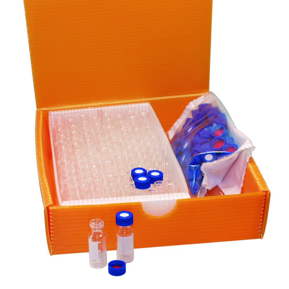 2-i-1 vial kit, LLG, N 11 crimp, 1,5 mL, klar, m. skrivfält, silver alu m. hål, butyl/PTFE