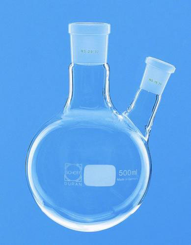 Rundkolv, 2 halsar, cent: NS29, side: NS14, 500 ml