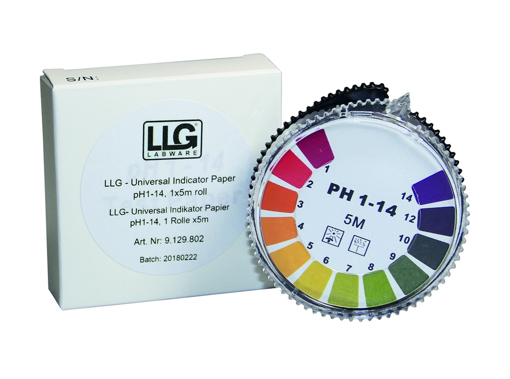pH-indikatorpapper, LLG Universal, pH 1 - 14, 5 m