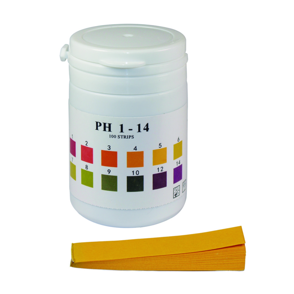 pH-indikatorpapper, LLG Universal, strips, pH 0 - 14, PlopTop, 100 st.