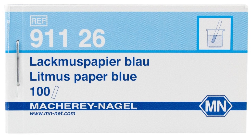 [9130112] pH-indikatorpapper, lackmus, Macherey-Nagel, strips, pH 8 - 5, blå-röd, 100 st.