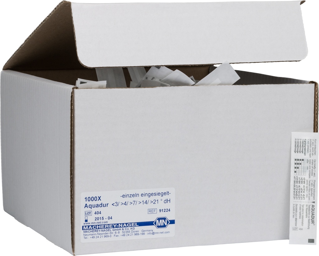 Aquadur teststrips, gradering 4-21 °dH, 1000 st.