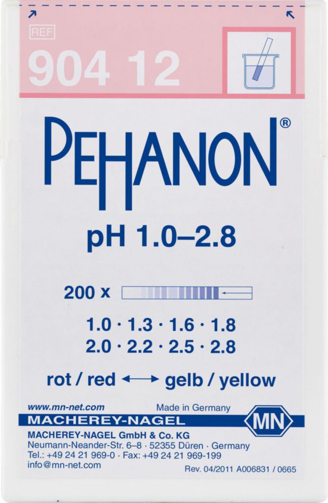 pH-indikatorpapper, Macherey-Nagel PEHANON, strips, pH 1 - 2,8, 200 st.