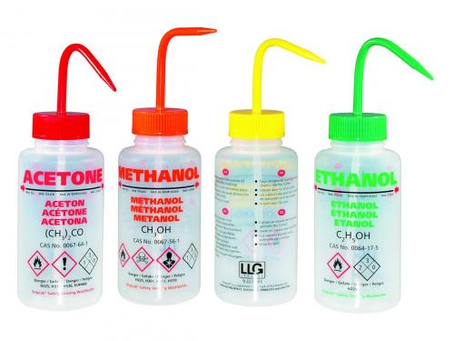 LLG tvättflaska, med ventil, isopropanol, 500 ml