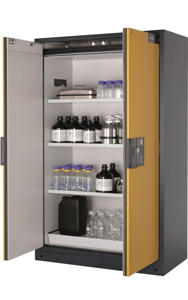 [9840710] Brandskåp, Asecos Q-CLASSIC-90, bredd 120 cm, 3 hyllor, droppbricka