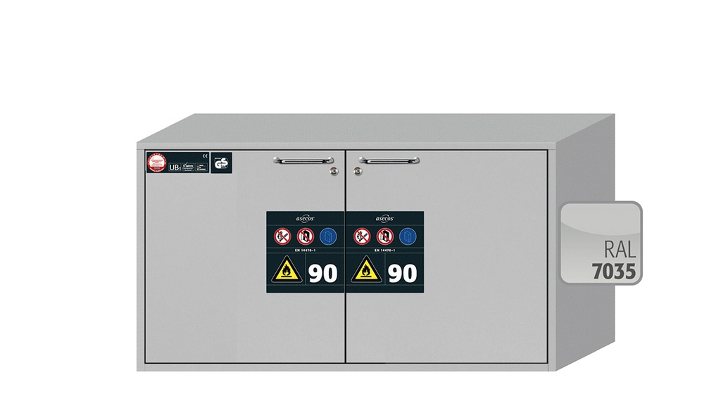 Brandskåp, Asecos UB-S-90, bredd 110 cm, 2 lådor